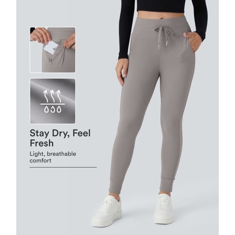 Halara SoftlyZero Plush High Waisted Drawstring Pocket Joggers Gull Grey XS P